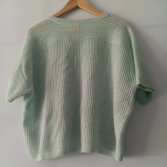 No Name 100% Cashmere Short Sleeve Sweater Lightweight Soft Knit Mint Green L - Picture 2 of 5